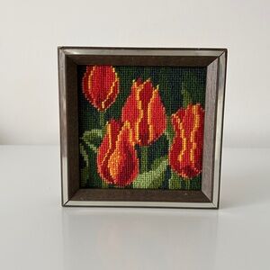 1977 Tulips Needlepoint Small Flaming Tulips Retro Spring